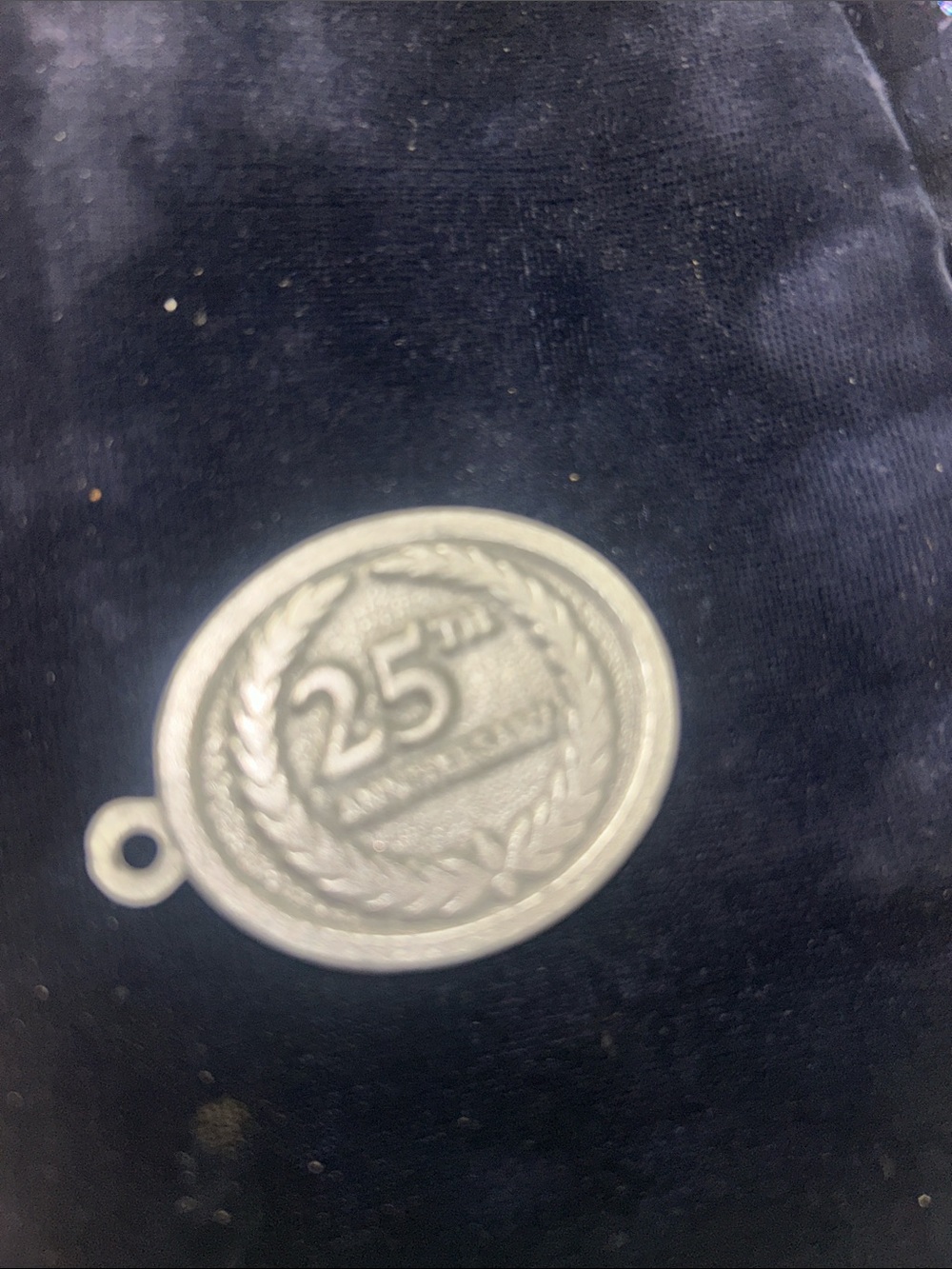 Oval Silver-Tone Script Logo Charm 25th anniversary Virginia medallion